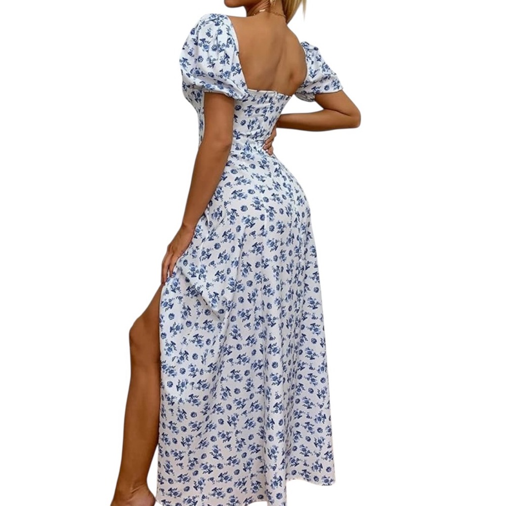 NWT/Women's Puff Sleeve/Floral Split Maxi/Flowy A Line Casual Dress/Size: XL - Picture 8 of 15